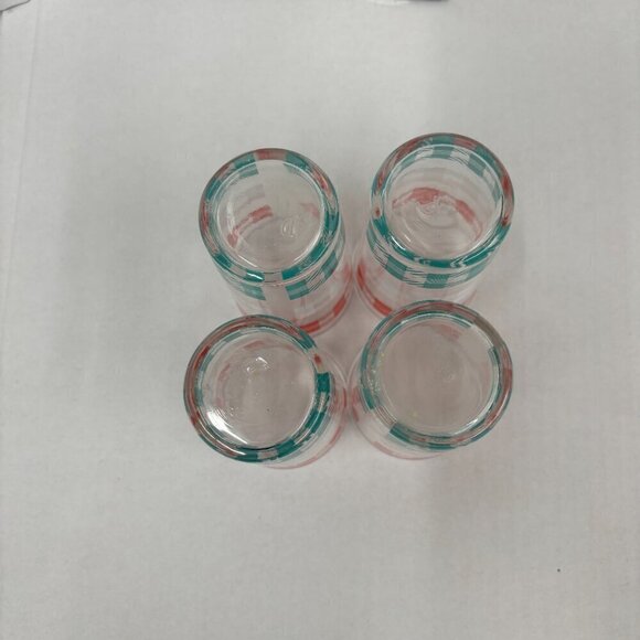 Set of 4 mid century juice glasses with red, white and teal pattern VTG Kitchen - Picture 4 of 8